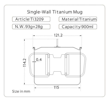 Кружка GORAA Titanium с крышкой 0,9L (Титан, 900мл)